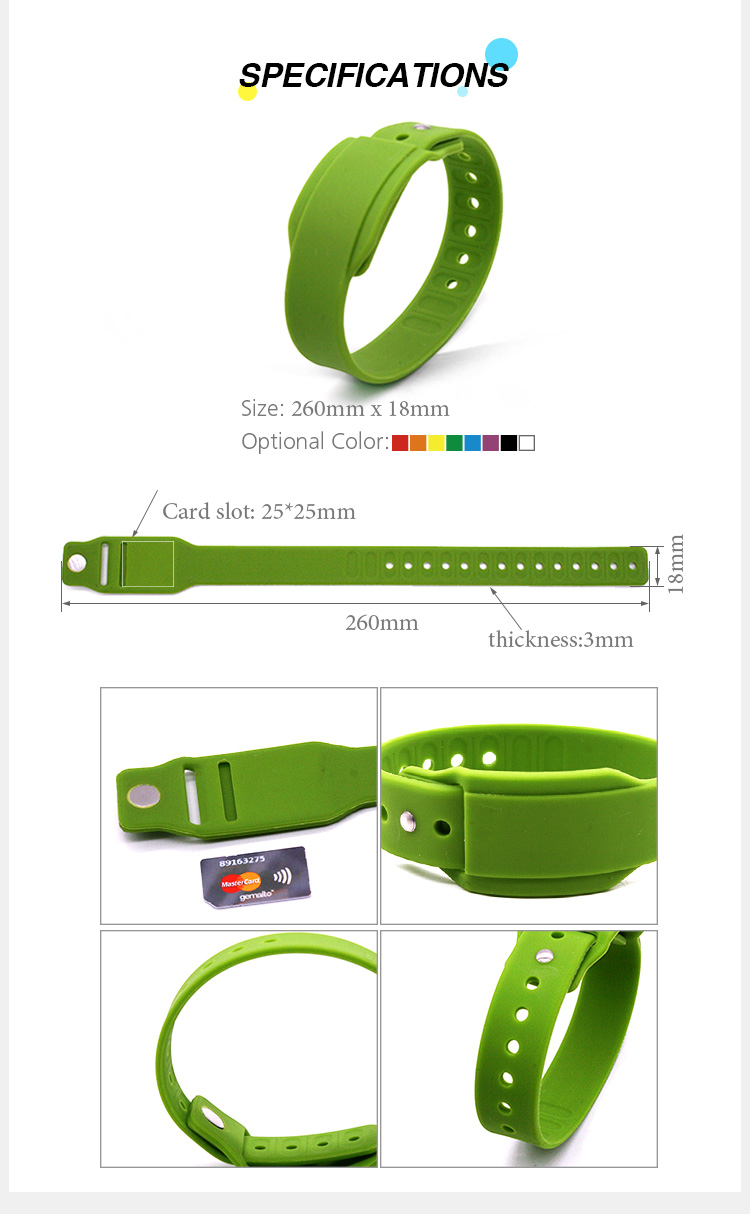 Pocket Silicone RFID Wristband with Replacing RFID Tag