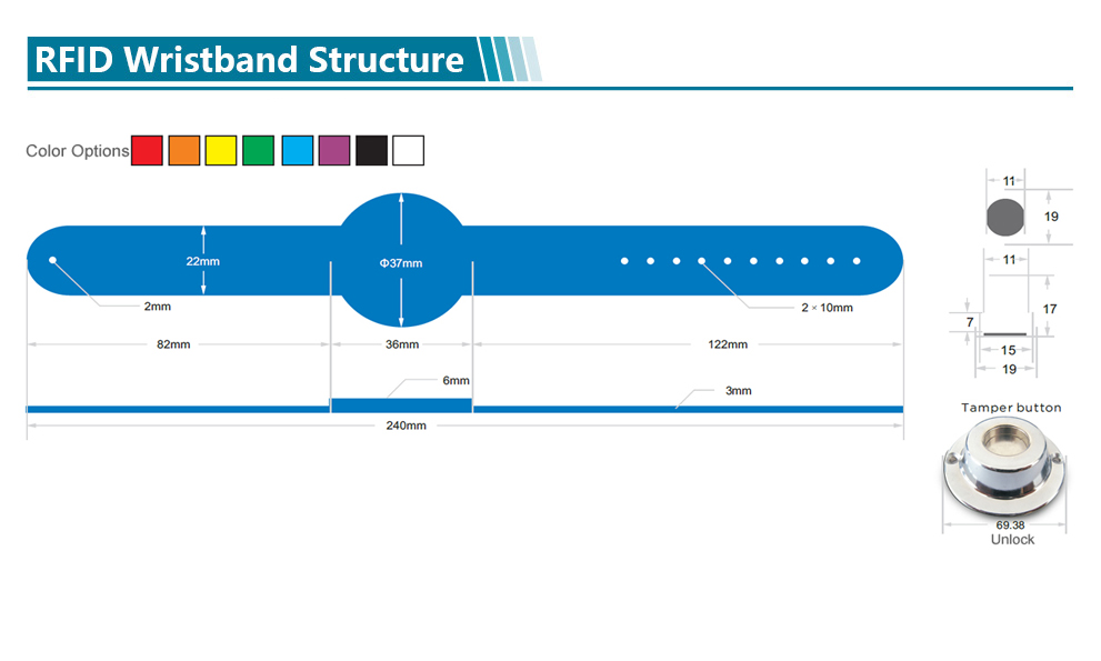 Round Head Silicone RFID Bracelet with Tamper Button